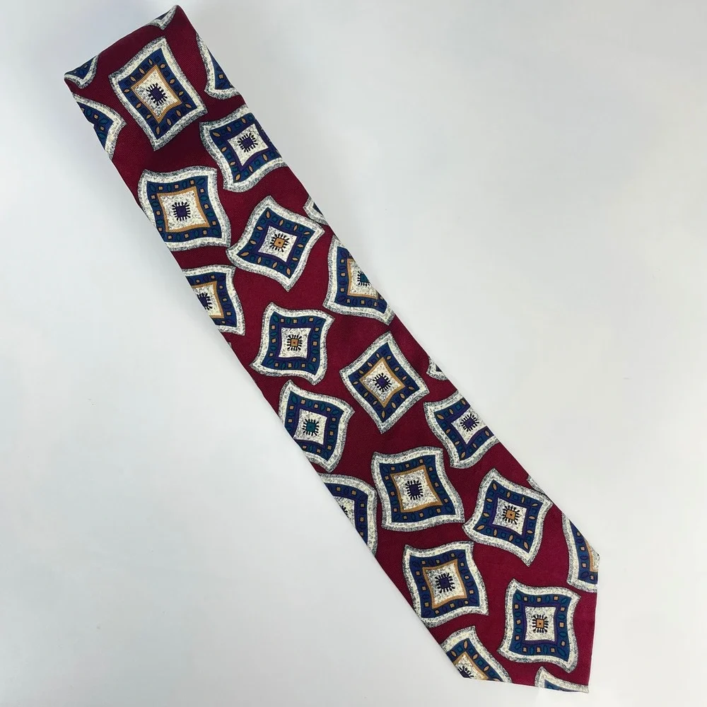 Pierre Balmain Tie Silk Men‎ Extra Long Tie Burgundy Geometric Abstract Italy